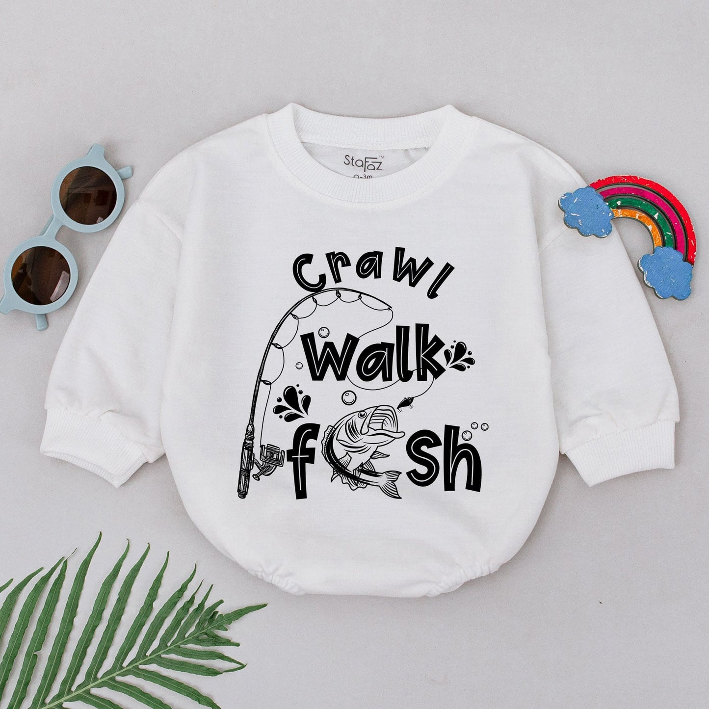 Crawl Walk Fish Romper Baby Boy Girl Fishing Bodysuit Cute Newborn Gift I Love Fishing Sports Baby Outfits Toddler Natural Shower Present