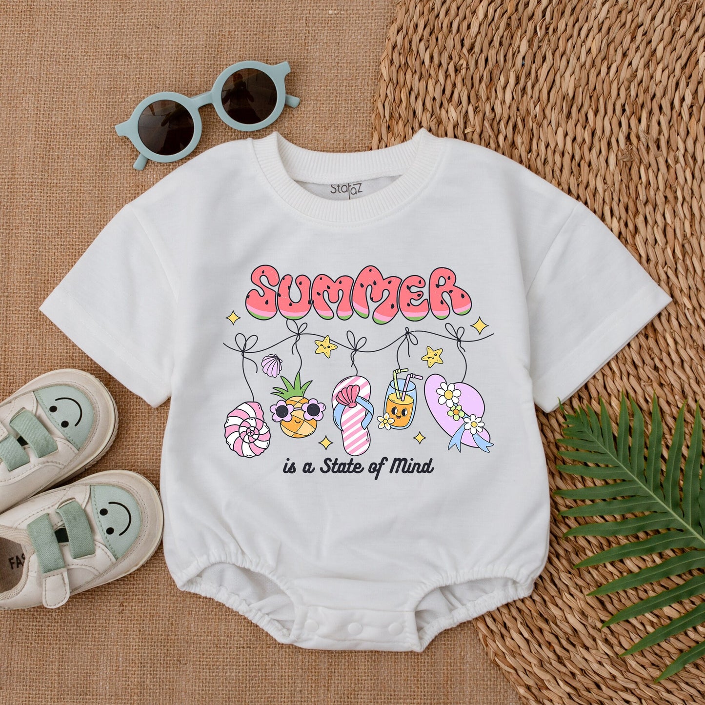 Summer Baby Girl Bubble Romper with Watermelon Letters Pineapple Flip Flops & Sun Hat Adorable Summer Outfit Baby Shower Gift
