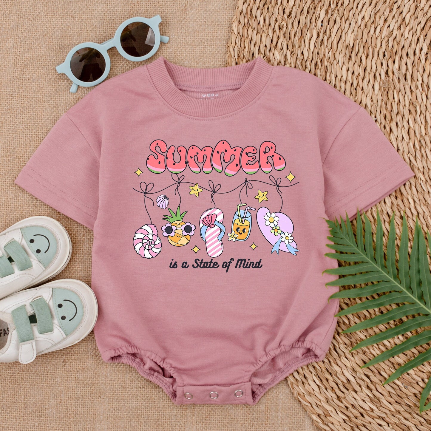 Summer Baby Girl Bubble Romper with Watermelon Letters Pineapple Flip Flops & Sun Hat Adorable Summer Outfit Baby Shower Gift