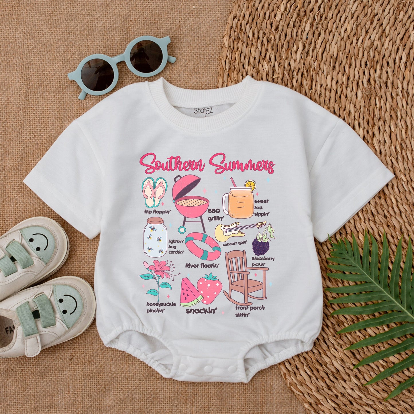 Southern Summers Baby Girl Bubble Romper Sweet Smiley Flowers Retro Summer Outfit Boho Chic Gift For New Baby Girl 138