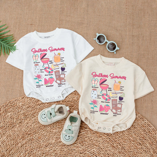 Southern Summers Baby Girl Bubble Romper Sweet Smiley Flowers Retro Summer Outfit Boho Chic Gift For New Baby Girl 138