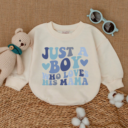 Just A Boy Who Loves His Mama Retro Baby Boy Romper Blue Text Heart Design Baby Shower Gift Newborn Clothes