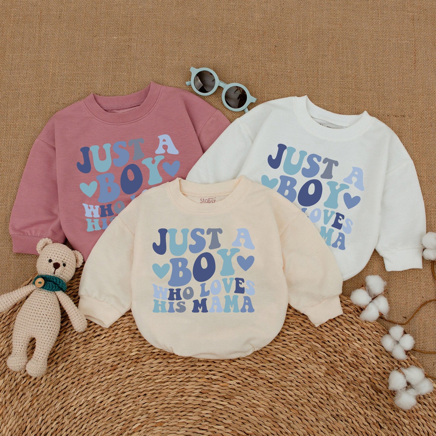 Just A Boy Who Loves His Mama Retro Baby Boy Romper Blue Text Heart Design Baby Shower Gift Newborn Clothes