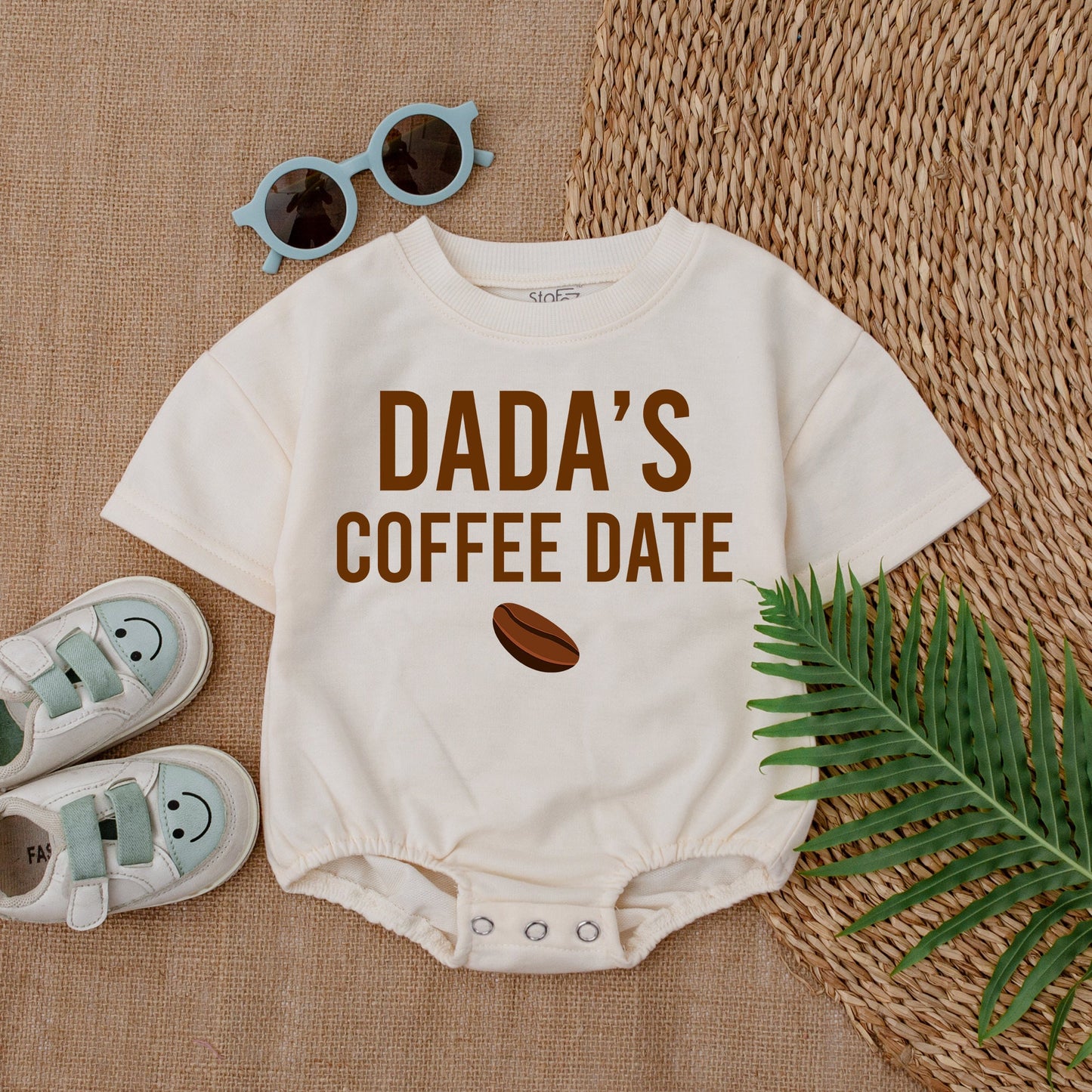 Dada's Coffee Date Baby Bubble Romper Light Mauve Newborn Outfit Cute Coffee Bean Design Comfortable Cotton Baby Bodysuit