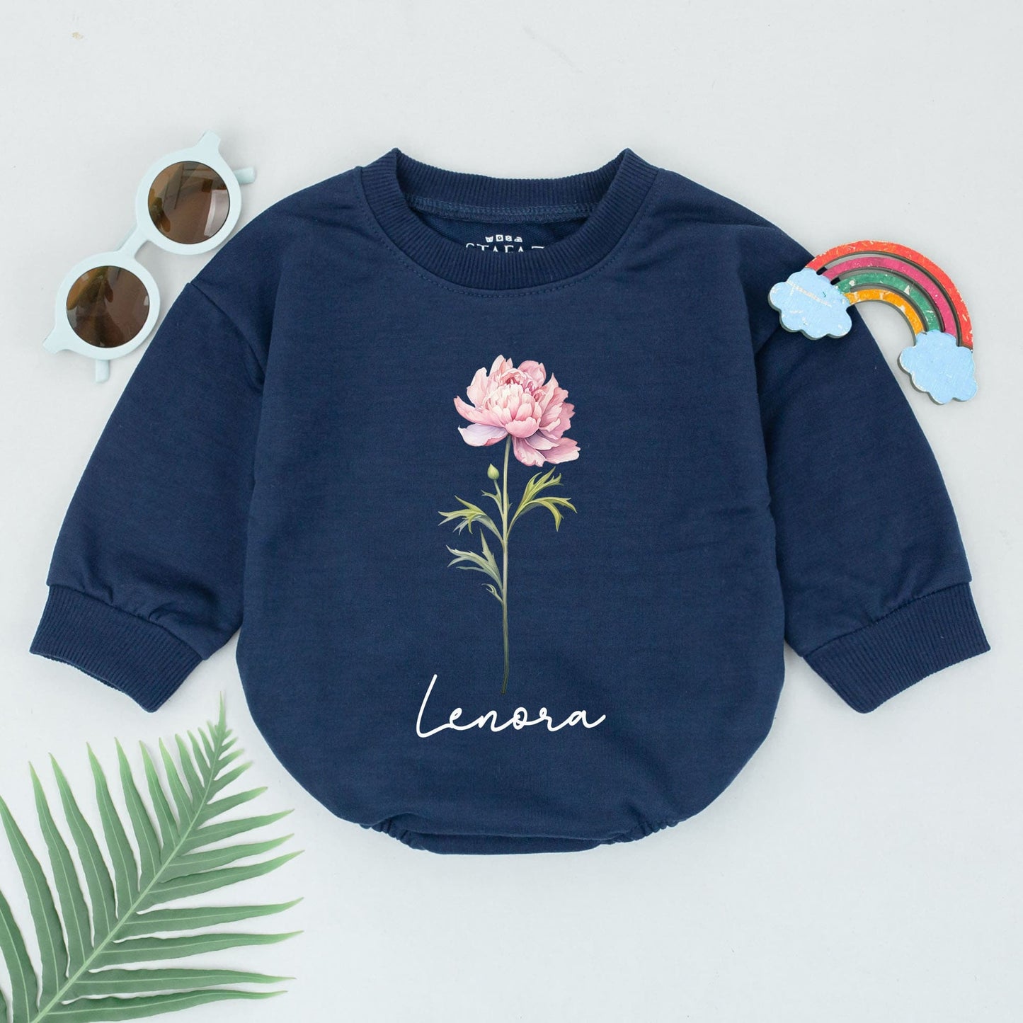 Personalized Birth Flower Romper for Baby Birthday Outfit Custom Newborn Girl Boy Natural Baby Clothes