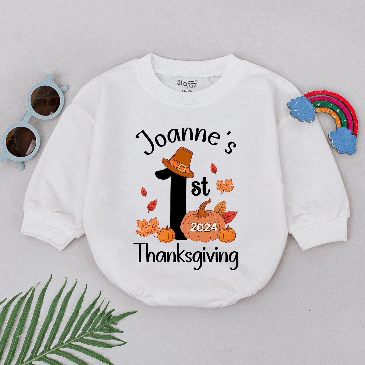 First Thanksgiving Baby Romper – Personalized Pumpkin Spice Outfit