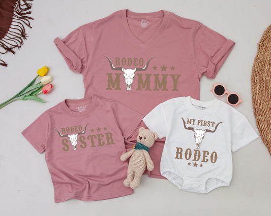 My First Rodeo Birthday Matching Family Tees Western Cowboy Cowgirl Outfit 1st Birthday Party Farm Theme Celebration Fun