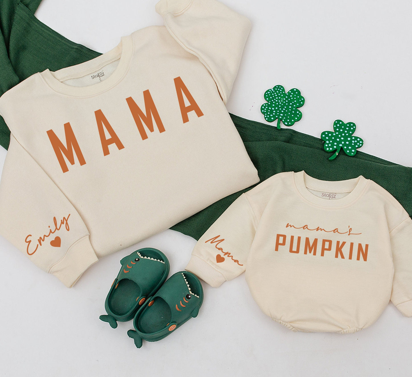 Mama & Mamas Pumpkin Matching Fall Sweatshirts Mommy and Me Outfits Emily Name Heart Baby Toddler