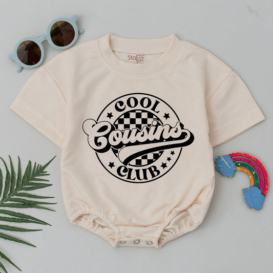 Cool Cousins Club Romper Retro Baby Outfit, Checkered Newborn Jumpsuit, Cousin Crew Bodysuit, Vintage Infant Clothes, Gender Neutral Gift 138