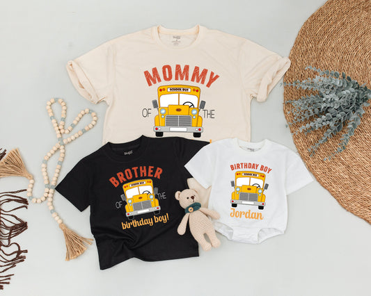 School Bus Birthday Matching Family Shirts Daddy Mommy Baby Birthday Boy Outfit Custom Celebration Fun Ride