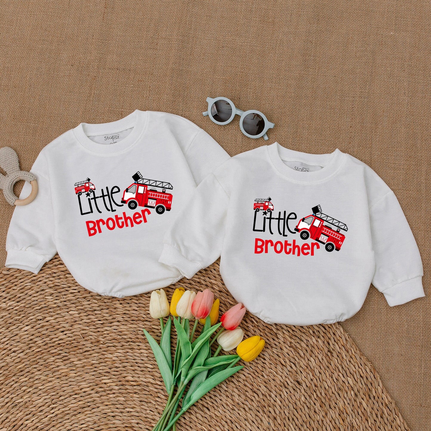 Big Brother Little Brother Matching Sibling Romper and Sweatshirt Set Pregnancy Announcement Outfit