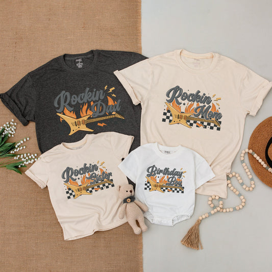 Rockin' One Birthday Family Matching Shirts, Born to Rock Outfit, Baby Boy 1st Birthday Bodysuit, Rock and Roll Party, Rockstar Celebration Gift Set