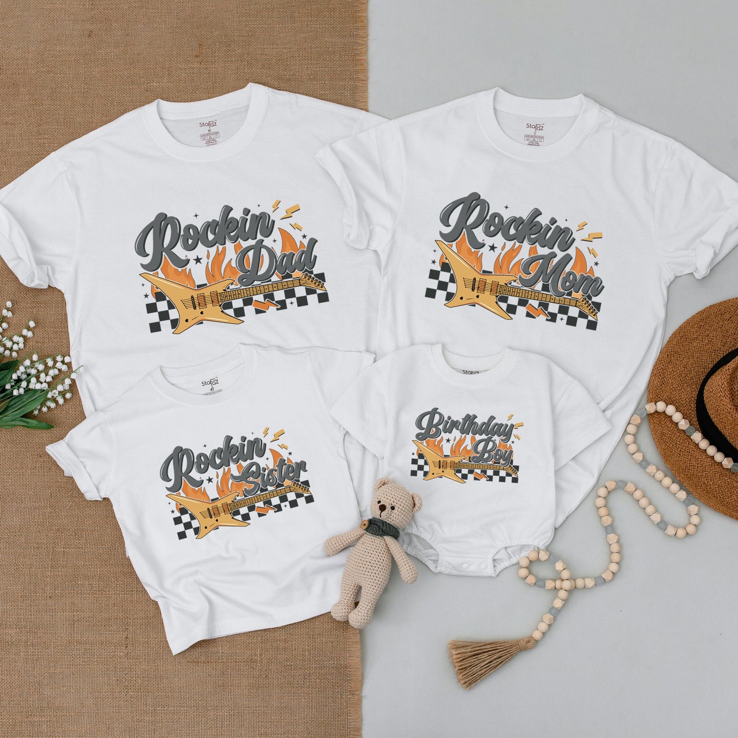 Rockin' One Birthday Family Matching Shirts, Born to Rock Outfit, Baby Boy 1st Birthday Bodysuit, Rock and Roll Party, Rockstar Celebration Gift Set