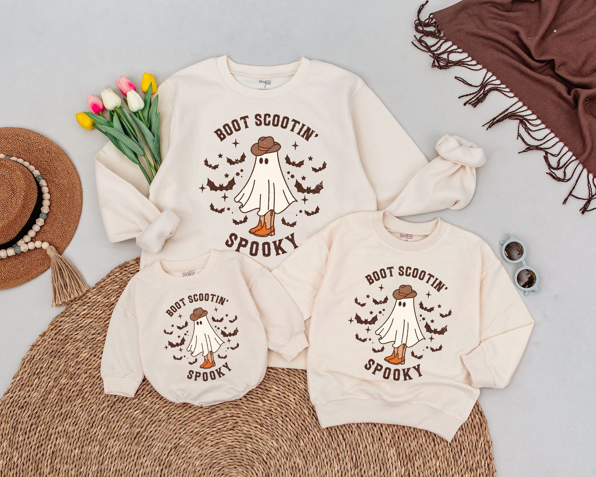 Mommy and Me Matching Spooky Cowboy Halloween Ghost Sweatshirt Western Retro Fall Family Outfit Comfortable Baby Girl Design