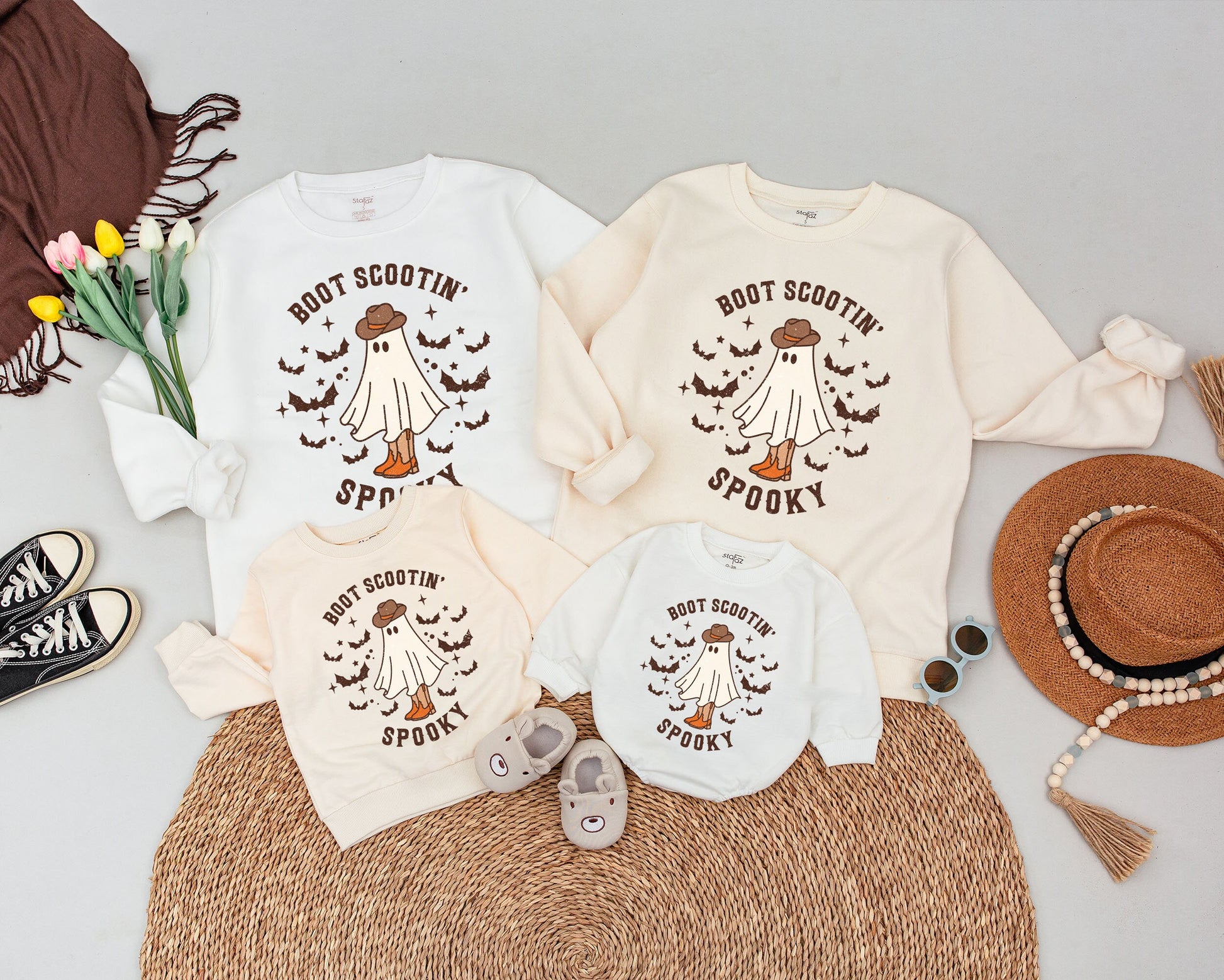 Mommy and Me Matching Spooky Cowboy Halloween Ghost Sweatshirt Western Retro Fall Family Outfit Comfortable Baby Girl Design