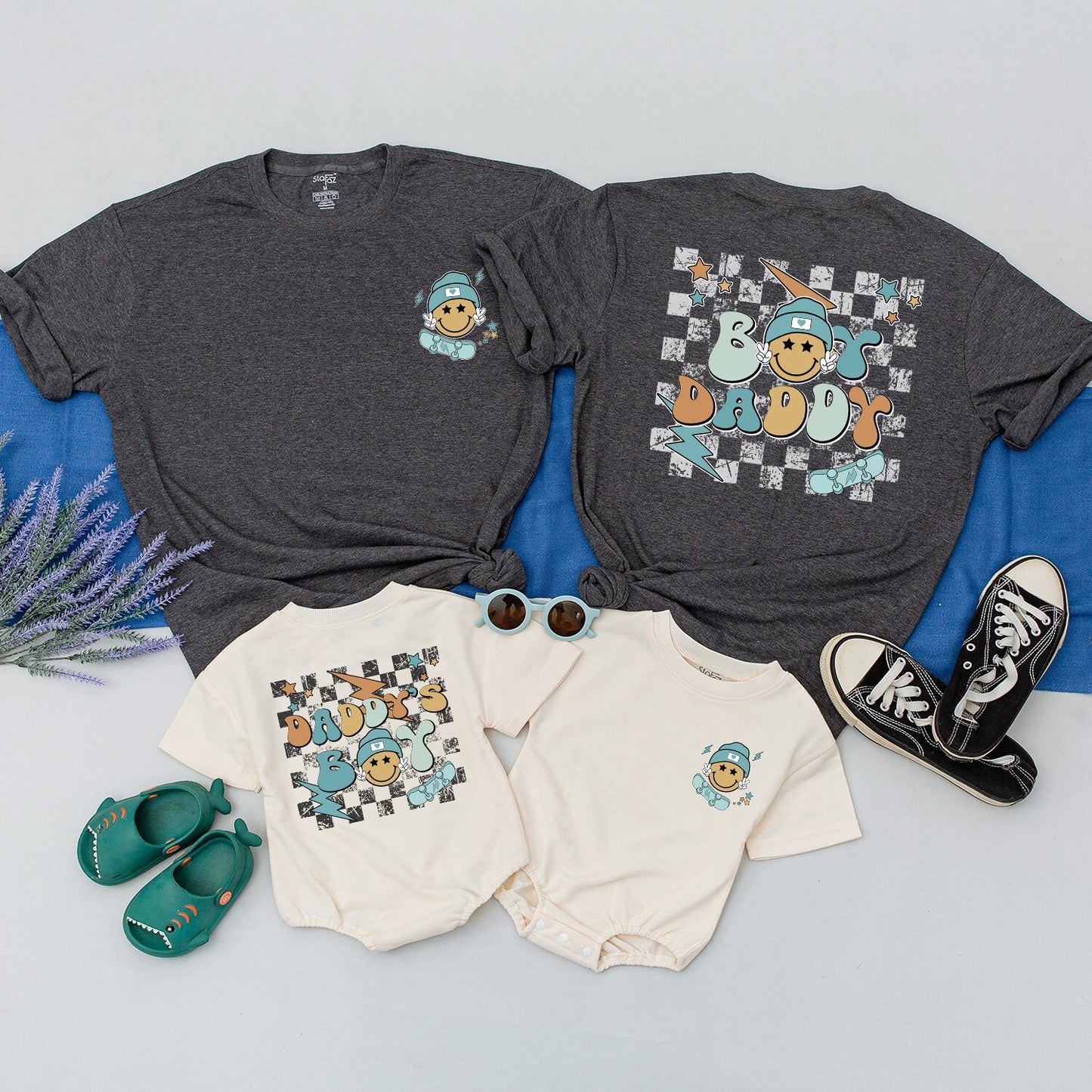 Matching Father Son Daddy's Boy and Boy Daddy Smile Face Shirts First Father's Day Gift New Dad Birthday soft cotton comfortable baby toddler boy outfits