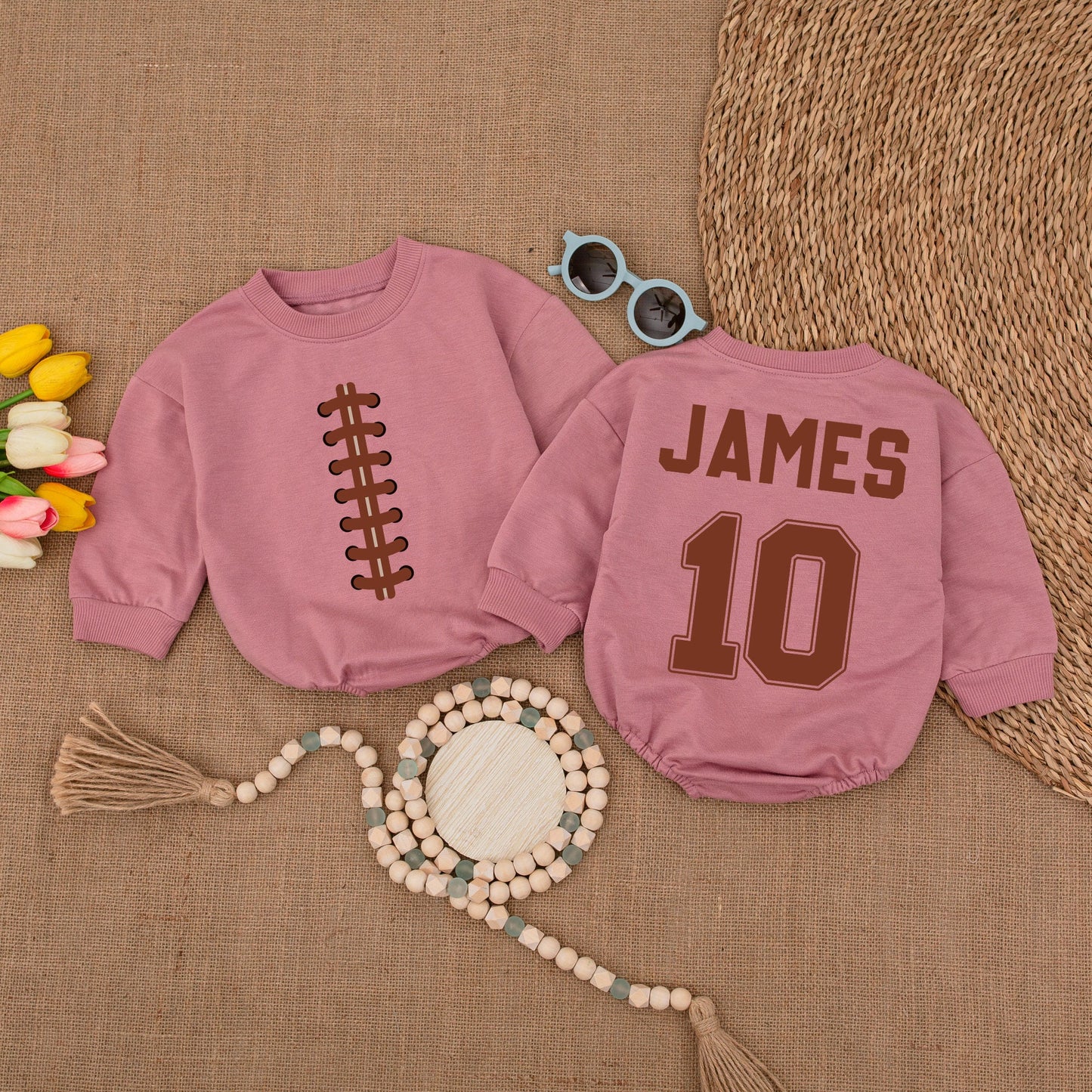 Personalized James 10 Football Baby Romper Custom Name Gameday Bodysuit Baby Clothes Football Gift
