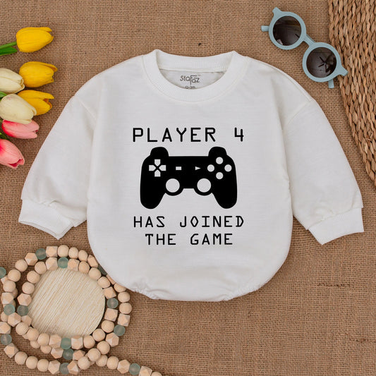 Custom "PLAYER 4 HAS JOINED THE GAME" Romper Video Game Baby Clothes Gamer Parents Newborn Gift Bubble Romper