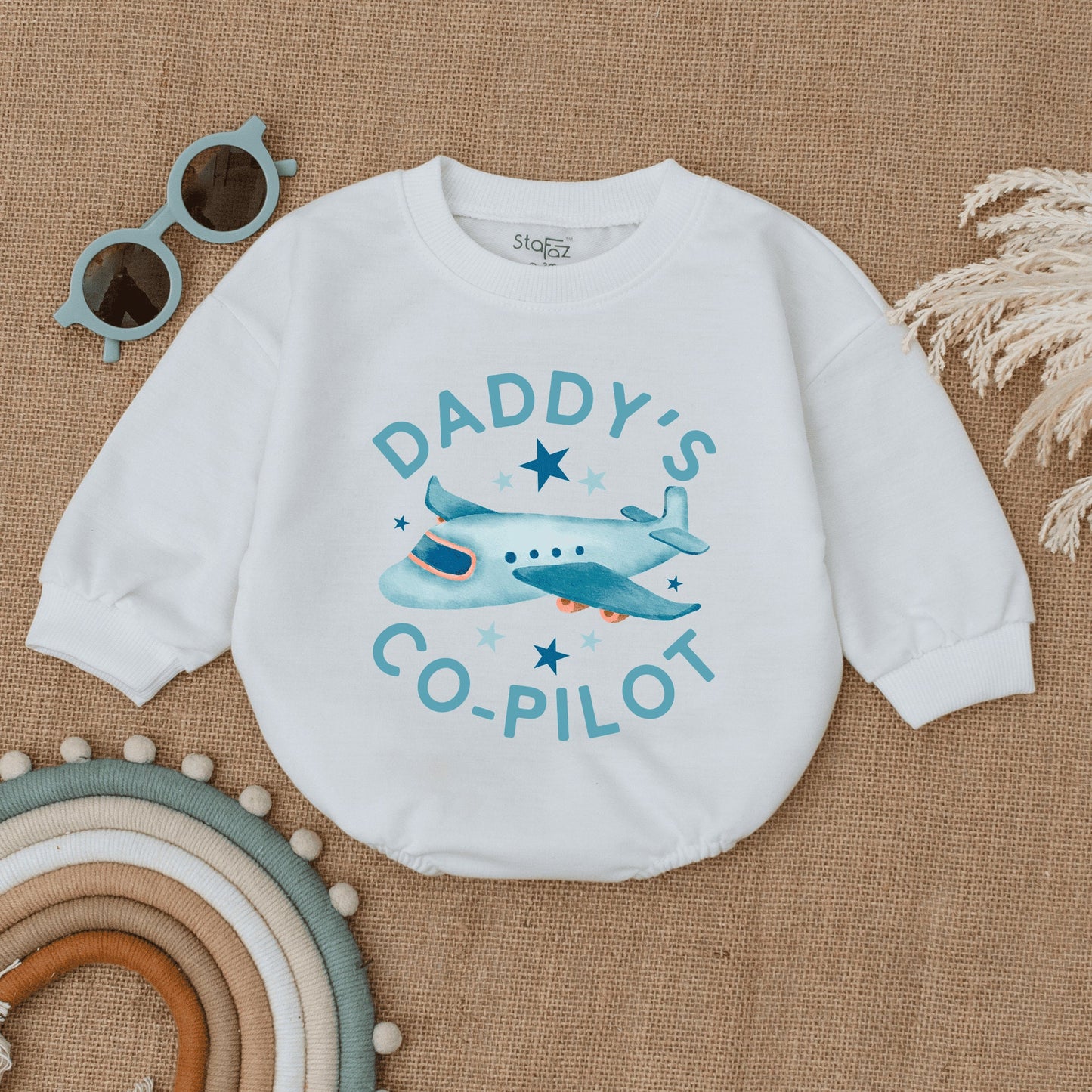 Daddy's Co-Pilot Bubble Romper Childs First Flight Airplane Baby Outfit Future Pilot Soft Cotton Comfortable Fathers Day Gift Baby Shower Gender Neutral