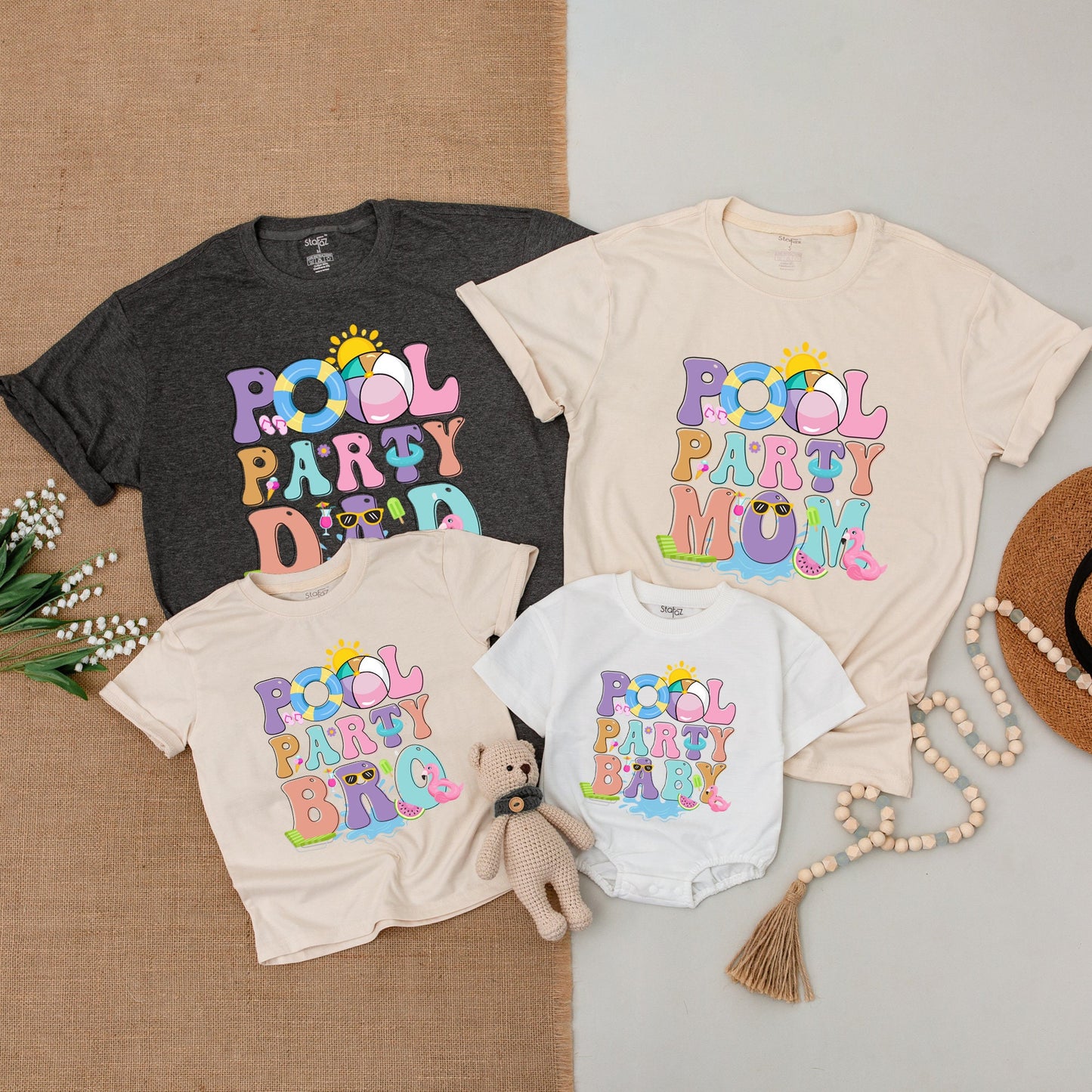 Pool Party Family Matching Shirts Mom Dad Baby Outfits Summer Fun First Birthday Baby Bodysuit Watermelon Fun