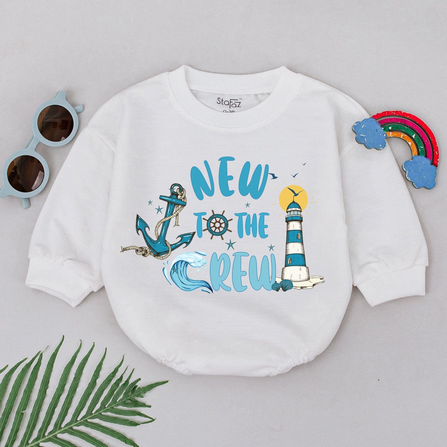 New To The Crew Anchor Romper: Nautical Baby Boating Outfit, Beach Bodysuit, Perfect Baby Shower Gift, Comfortable Cotton Fishing Clothes 138