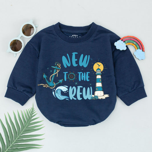 New To The Crew Anchor Romper: Nautical Baby Boating Outfit, Beach Bodysuit, Perfect Baby Shower Gift, Comfortable Cotton Fishing Clothes 138