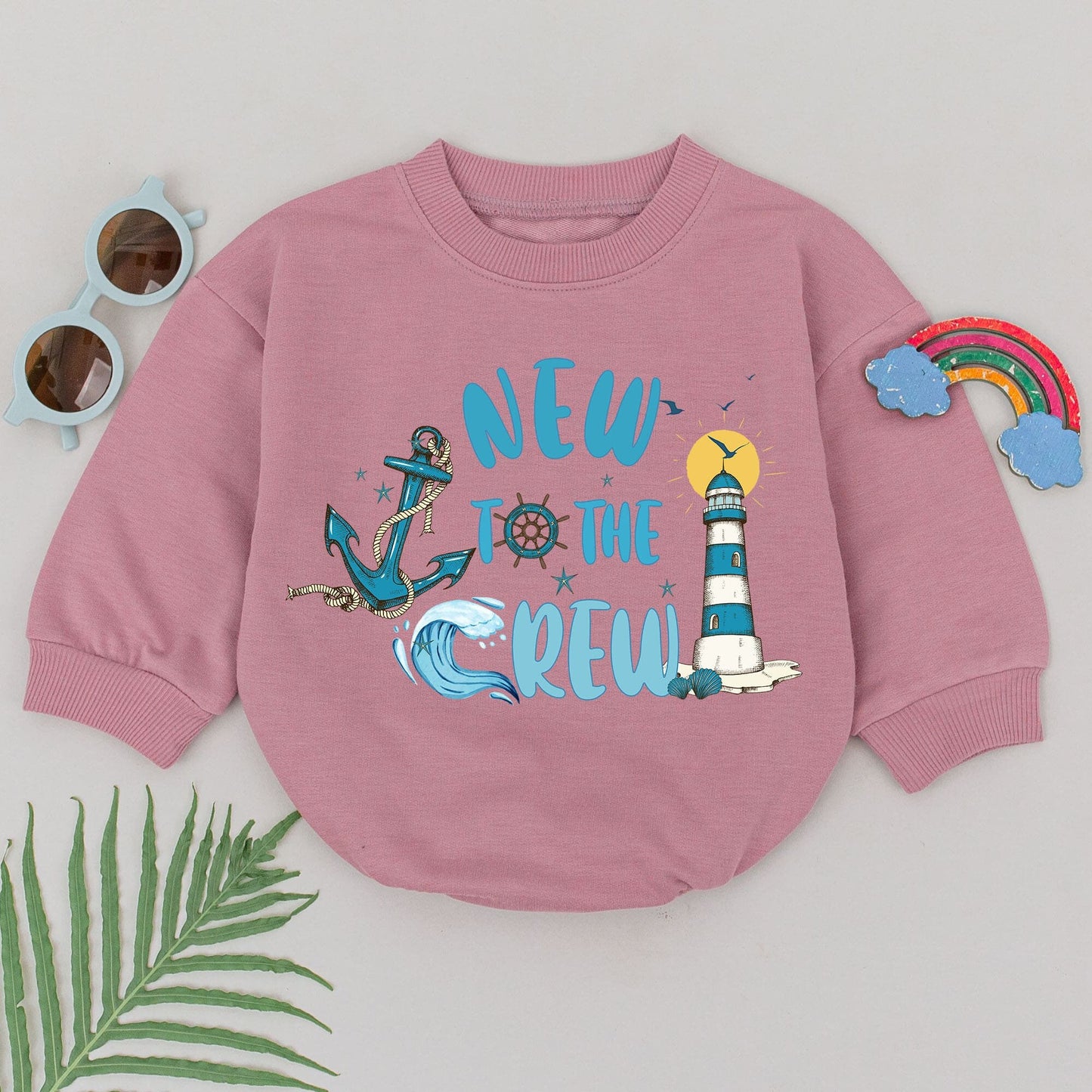 New To The Crew Anchor Romper: Nautical Baby Boating Outfit, Beach Bodysuit, Perfect Baby Shower Gift, Comfortable Cotton Fishing Clothes 138
