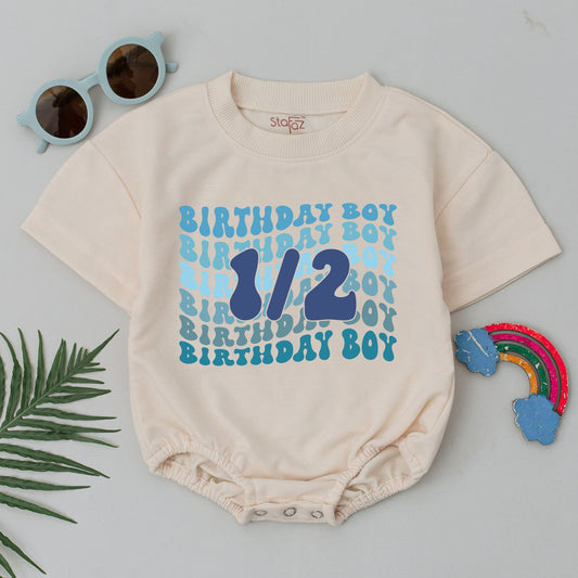 Half Birthday Boy Romper Outfit Six Months Celebration Baby Clothes, Half Way To One 1/2 Birthday Bodysuit Gift Comfortable Cotton Newborn Outfit (137 chars)