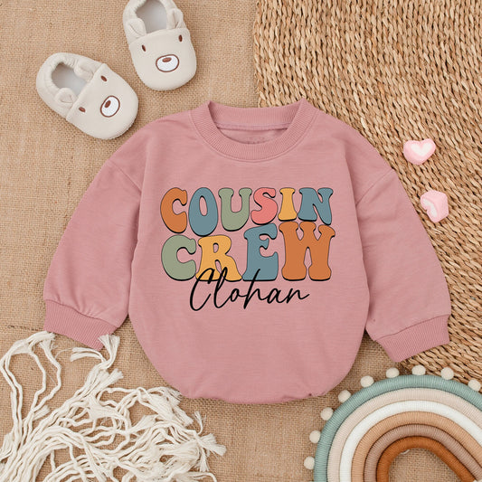 Cousin Crew Shirts for Kids & Babies, Personalized Matching Family Outfits, Retro Pastel Infant Romper Clothes, Soft Vintage Design with Name, Fun Gift Idea