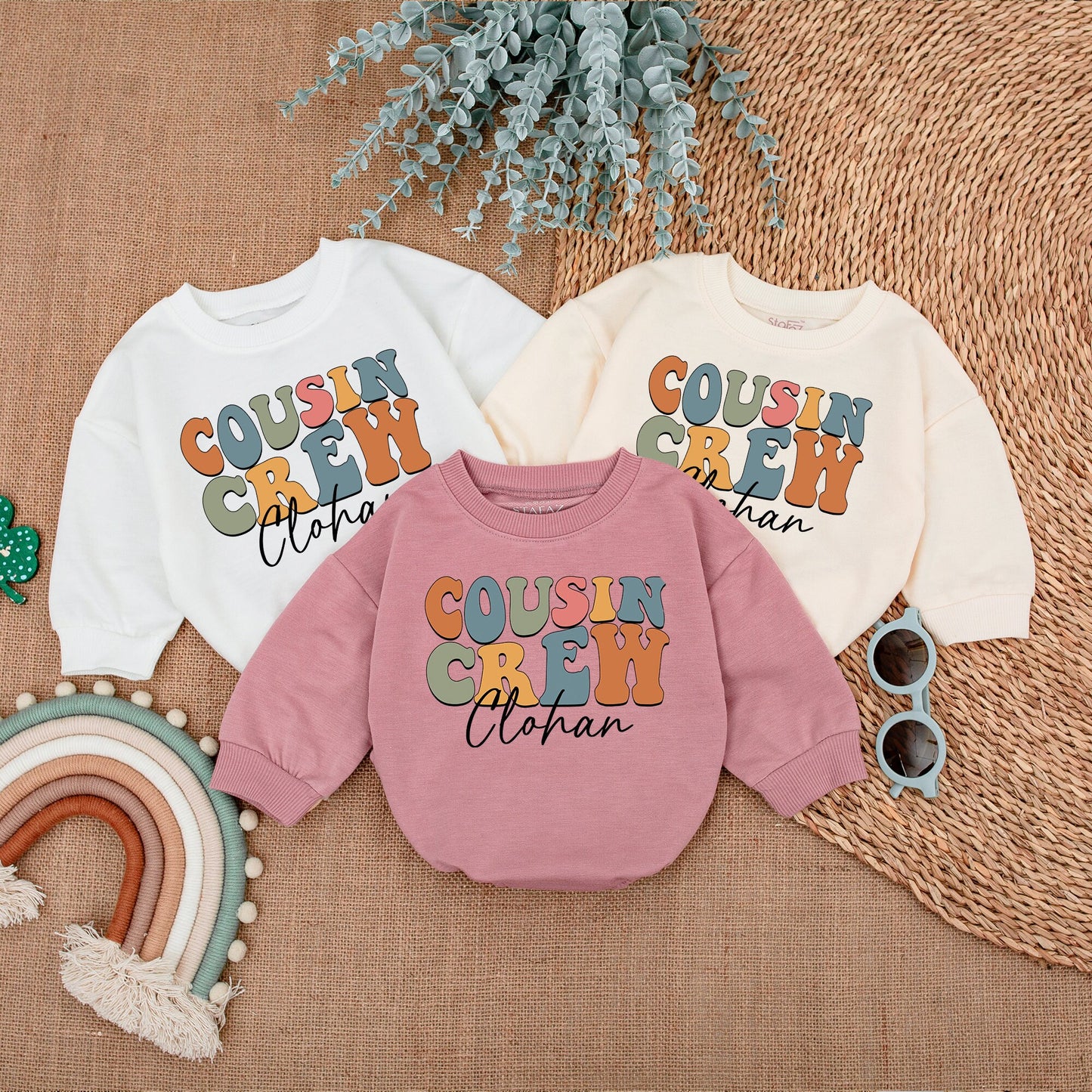 Cousin Crew Shirts for Kids & Babies, Personalized Matching Family Outfits, Retro Pastel Infant Romper Clothes, Soft Vintage Design with Name, Fun Gift Idea