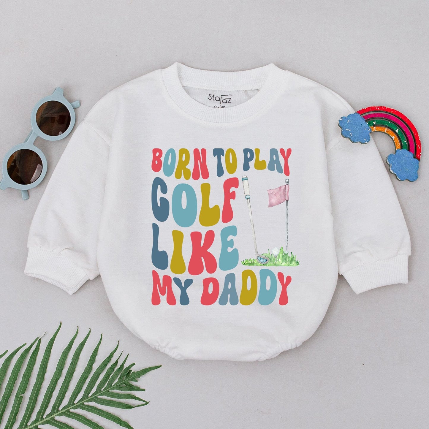 Born To Play Golf Like Daddy Baby Boy Romper Future Golfer Bodysuit Gift, Father's Day Announcement, Retro Golf Outfit