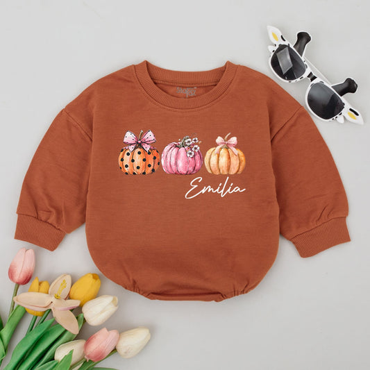 Pumpkin Patch Baby Romper Thanksgiving Outfit, Personalized Fall Clothes, Custom Monogram, Cute Halloween, Retro Autumn Kid Gift, Orange Bodysuit 138 chars