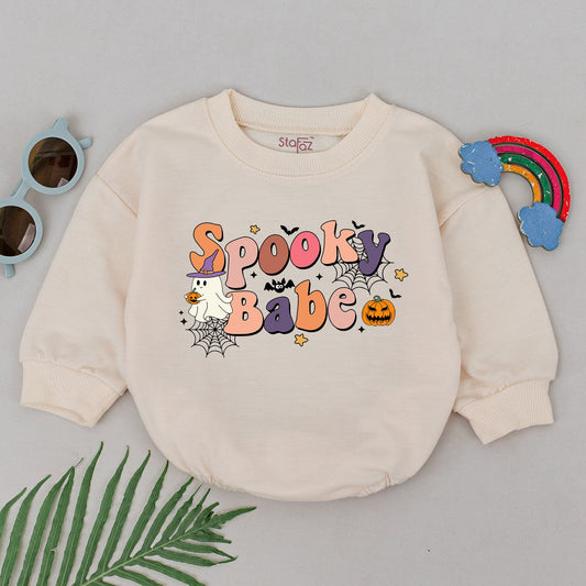 Spooky Babe Romper Retro Ghost & Pumpkin Design First Halloween Outfit Baby Girl Newborn Clothes Fun Fall Vibes