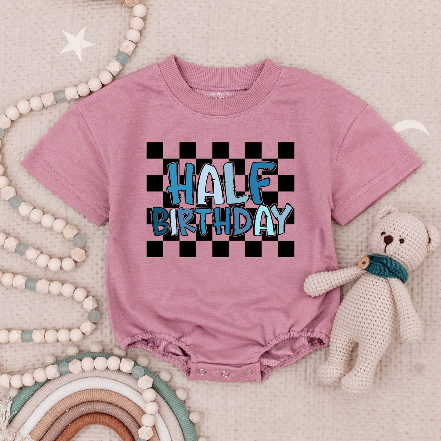 Adorable Half Way To One Boy Baby Romper Outfit First Half Birthday Milestone Gift Comfortable Soft Cotton Bubble Romper