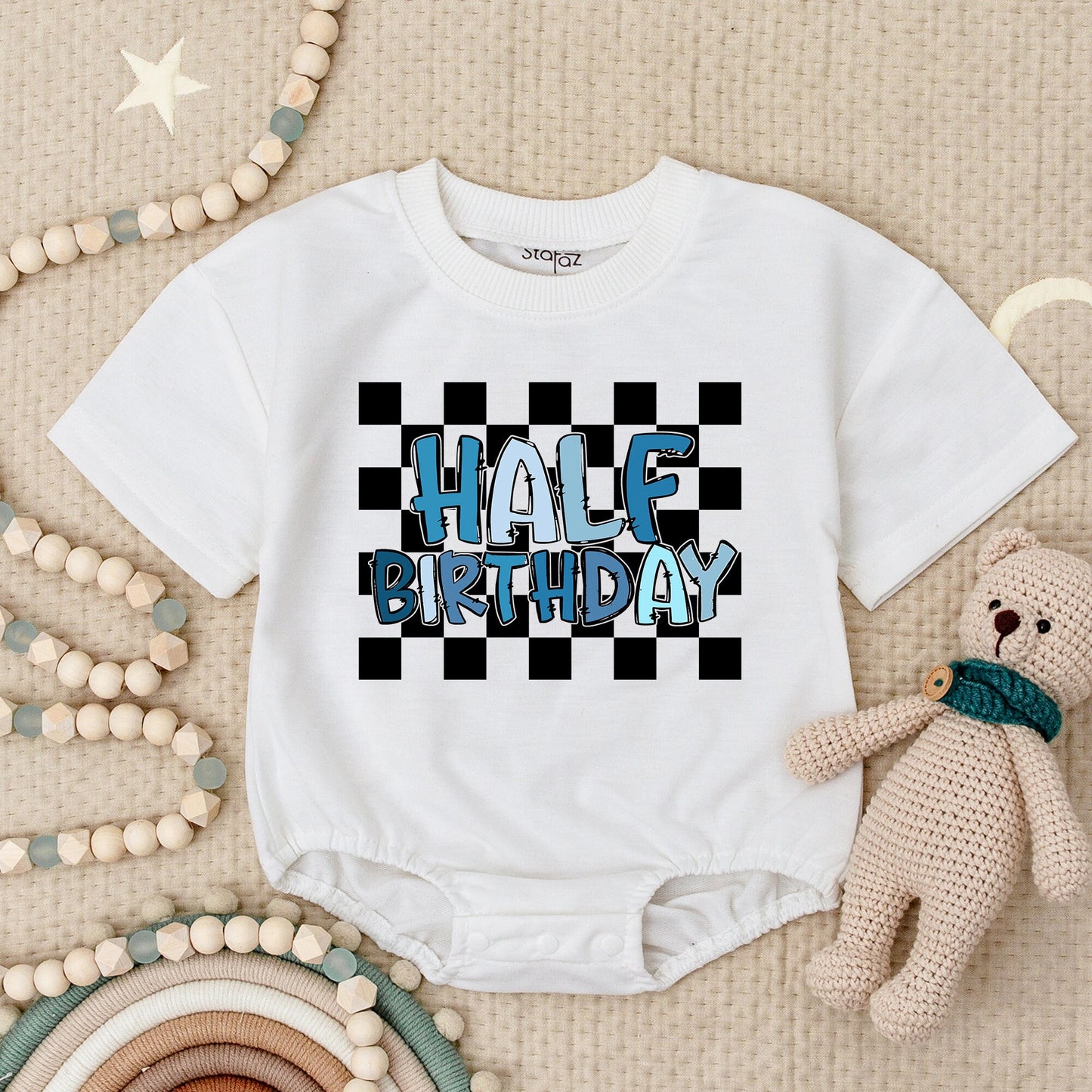 Adorable Half Way To One Boy Baby Romper Outfit First Half Birthday Milestone Gift Comfortable Soft Cotton Bubble Romper
