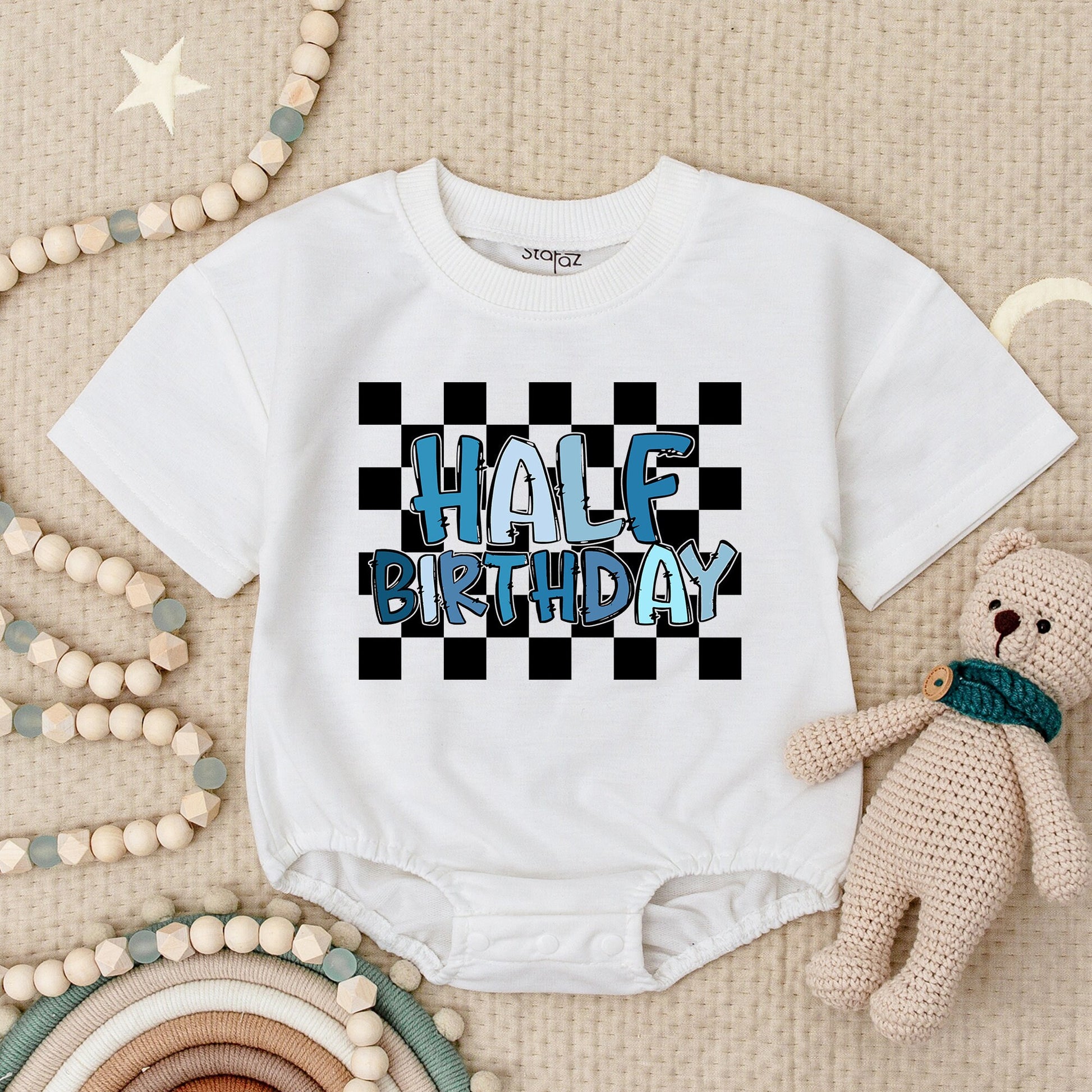 Adorable Half Way To One Boy Baby Romper Outfit First Half Birthday Milestone Gift Comfortable Soft Cotton Bubble Romper