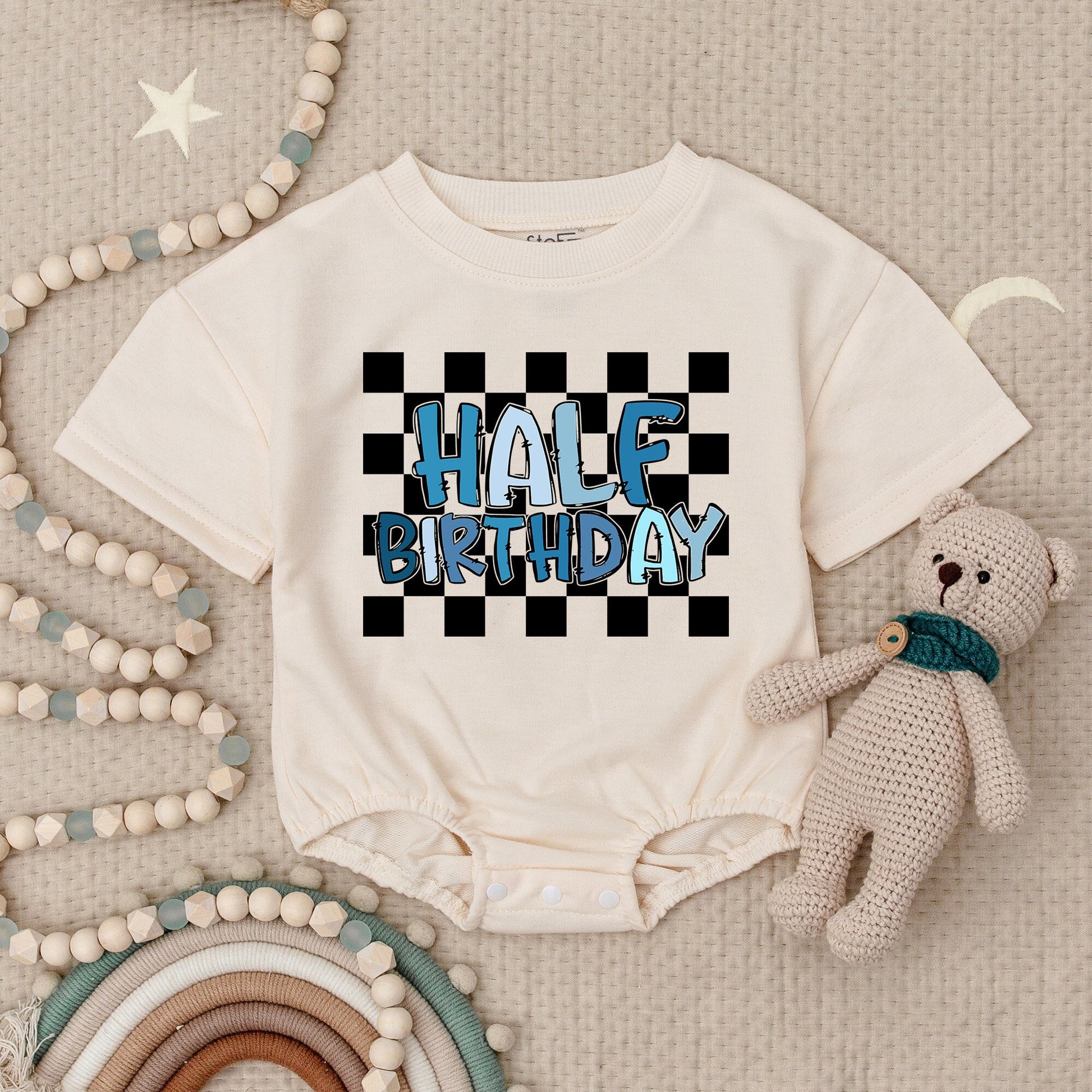 Adorable Half Way To One Boy Baby Romper Outfit First Half Birthday Milestone Gift Comfortable Soft Cotton Bubble Romper