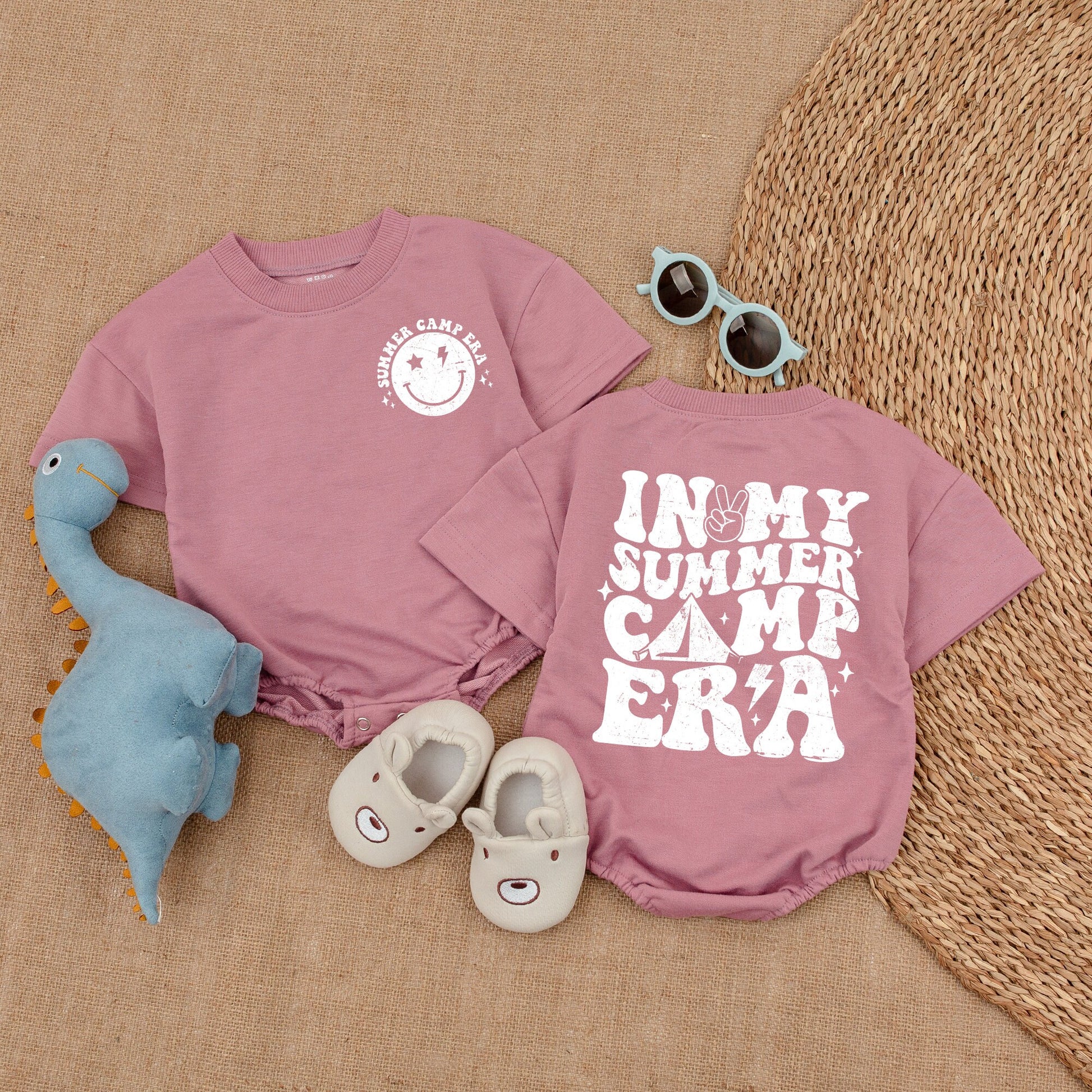 In My Summer Camp Era Newborn Romper Outfit Retro Smiley Face Baby Clothes Tent Peace Sign Design Yellow Multicolored Comfortable Summer Gift