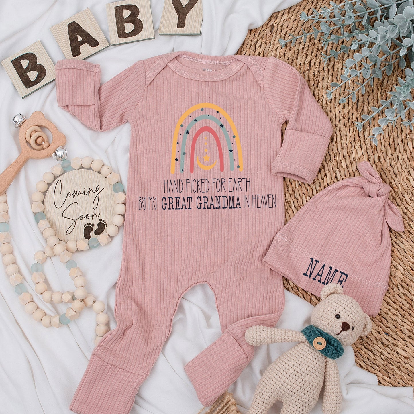 Great Grandma in Heaven Baby Bodysuit Rainbow Star Design Hand Picked for Earth Announcement Outfit Cute Infant Clothes Shower Gift Romper 130-140
