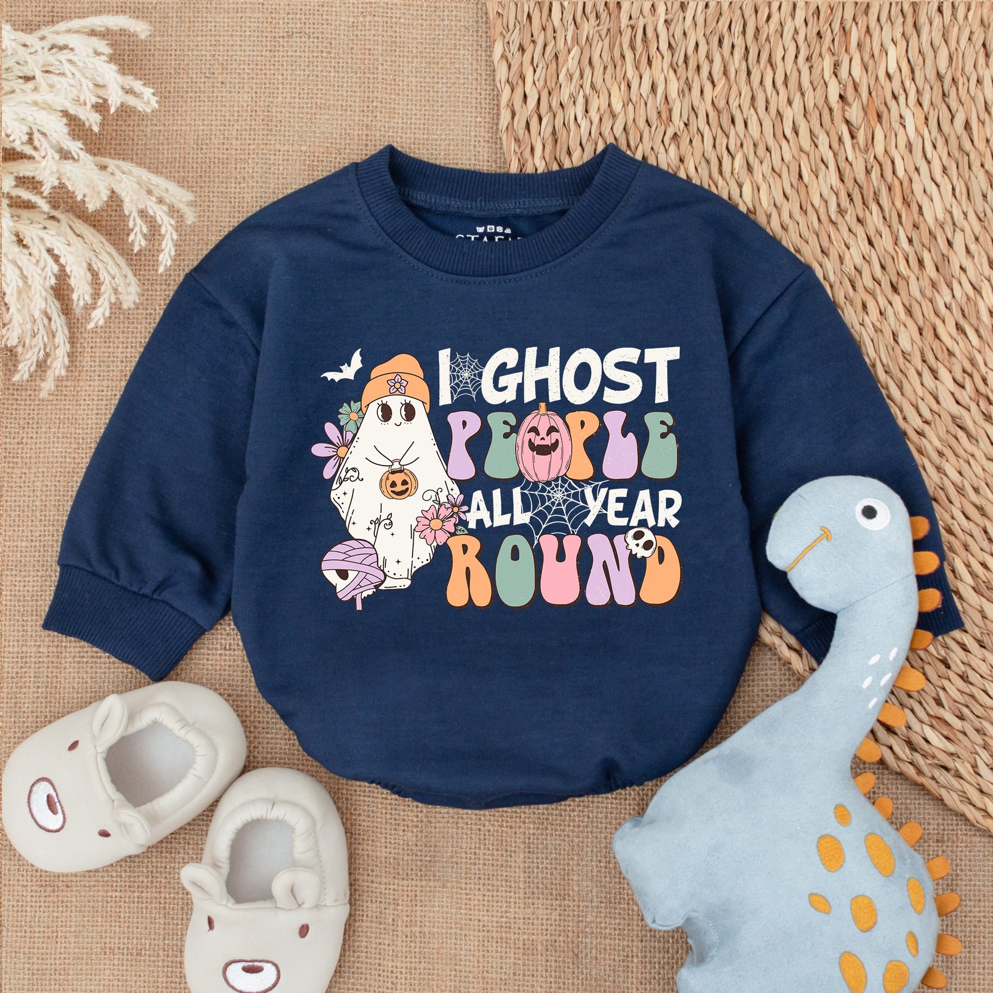 I Ghost People All Year Round Baby Romper Cute Halloween Ghost Pumpkin Mummy Skull Retro Bubble Pastel Girl Outfit First Halloween