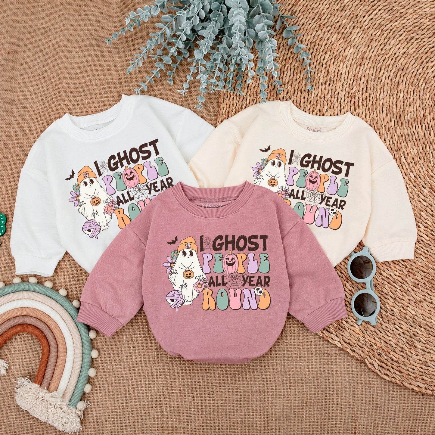 I Ghost People All Year Round Baby Romper Cute Halloween Ghost Pumpkin Mummy Skull Retro Bubble Pastel Girl Outfit First Halloween