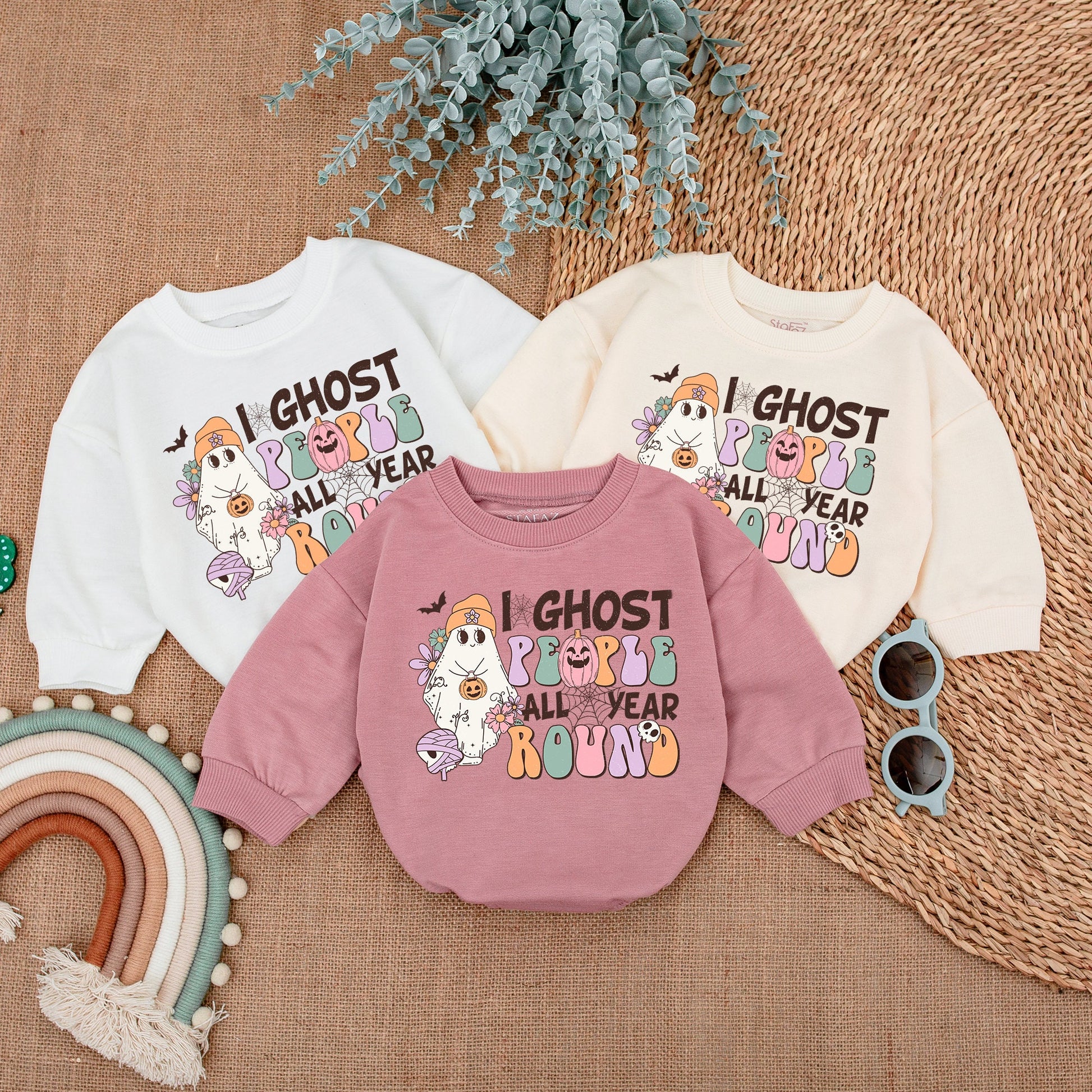 I Ghost People All Year Round Baby Romper Cute Halloween Ghost Pumpkin Mummy Skull Retro Bubble Pastel Girl Outfit First Halloween