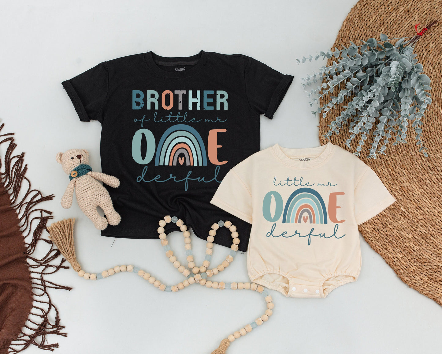 Mr. ONEderful Birthday Matching Family Shirts, Little Mr. Outfit Rainbow First Birthday, Cute Boy Party Clothes, Dada/Mama Style, Soft Cotton 139 chars