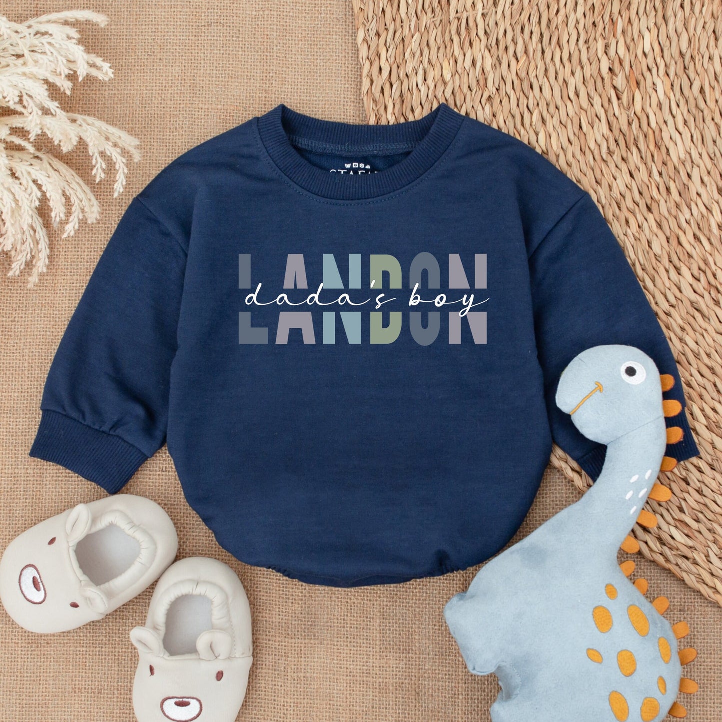 Custom Landon Dada's Boy Romper Baby Boy Outfit in Blue, Green, Purple Block Letters Infant Gift for Dad Baby Clothes