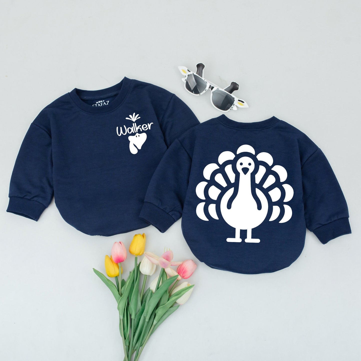 Personalized Walker Turkey Baby Romper & Sleepsuit Thanksgiving Gift Baby Boy Girl Newborn Outfit Cute Fall Clothes