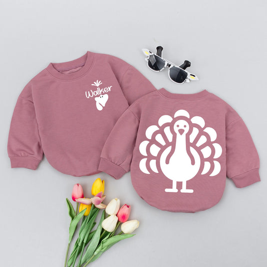 Personalized Walker Turkey Baby Romper & Sleepsuit Thanksgiving Gift Baby Boy Girl Newborn Outfit Cute Fall Clothes