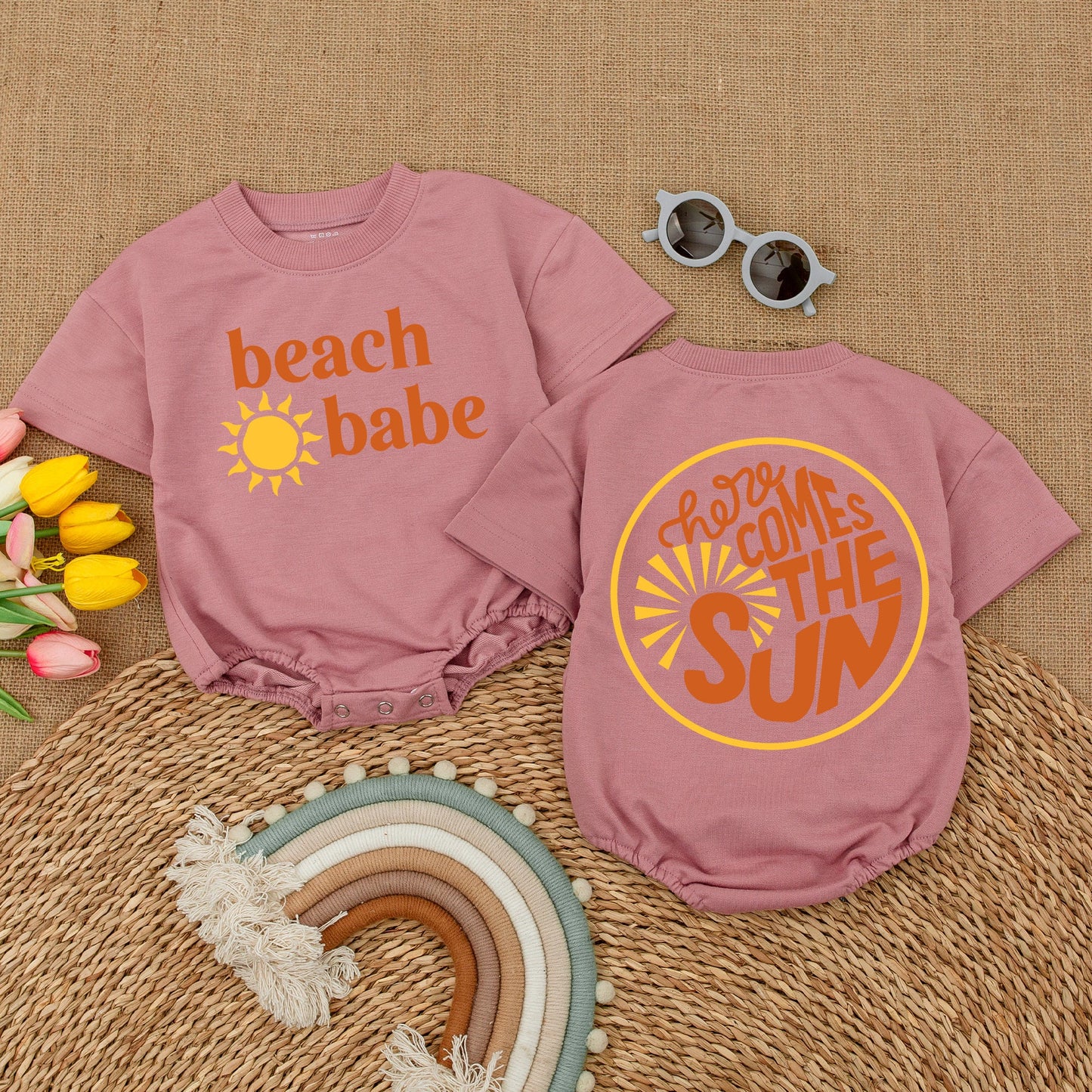 Beach Babe Bodysuit Here Comes The Sun Baby Romper Gender Neutral Bubble Romper for Beach Trips Newborn Outfits