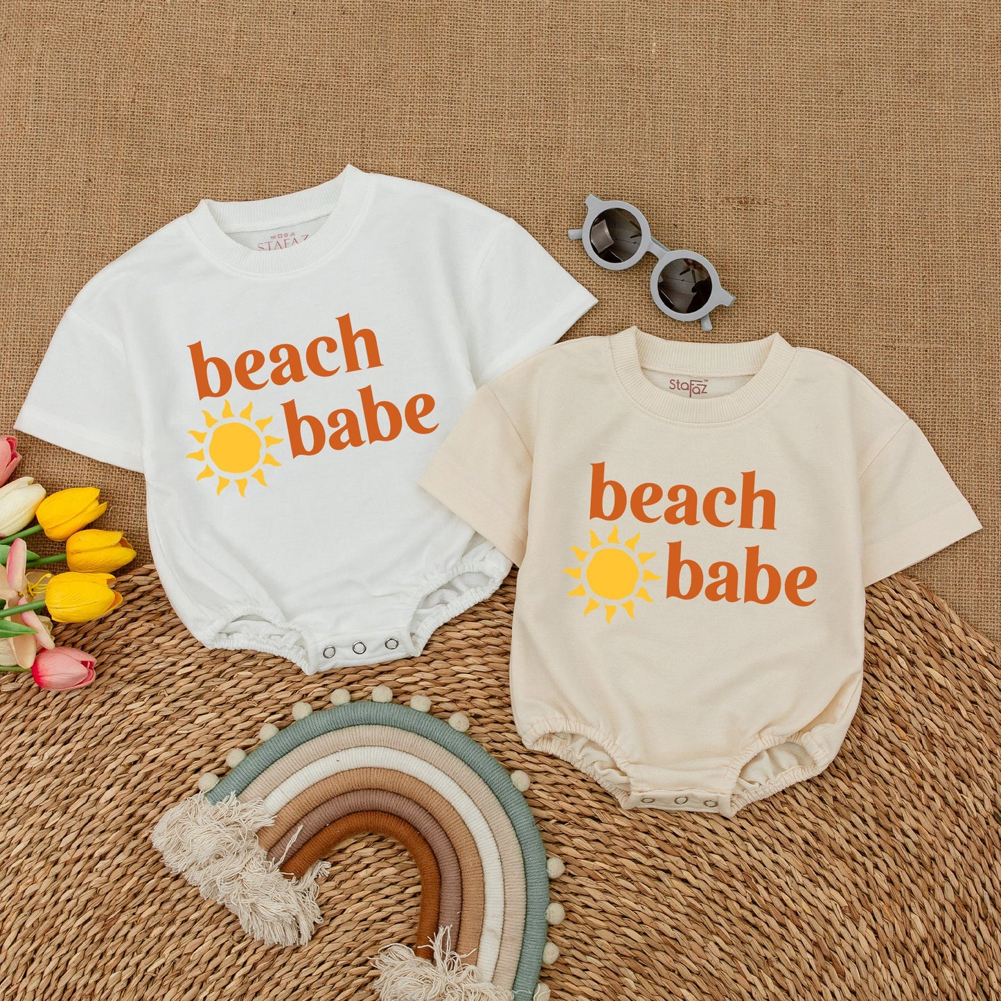 Beach Babe Bodysuit Here Comes The Sun Baby Romper Gender Neutral Bubble Romper for Beach Trips Newborn Outfits