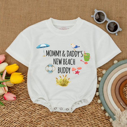 Mommy & Daddy's New Beach Buddy Bodysuit Summer Beach Baby Romper Nautical Beach Baby Shower Fun Outfit