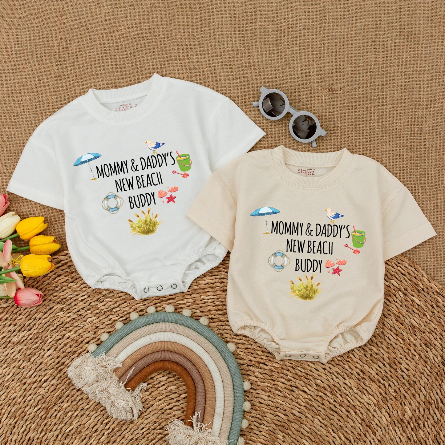 Mommy & Daddy's New Beach Buddy Bodysuit Summer Beach Baby Romper Nautical Beach Baby Shower Fun Outfit